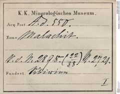 Etiketten zu Malachit (NHMW-MIN-Ad550)